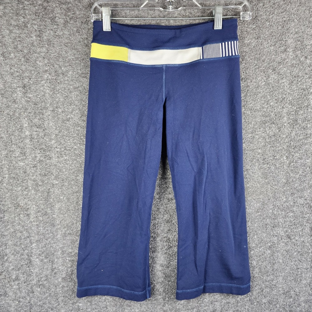 Lululemon Crop Leggings Womens 26 Navy Blue Colorblock Stripe Yoga EUC